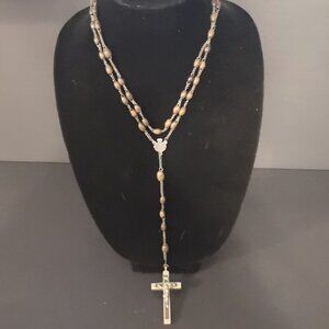 Vintage Catholic Faith Wooden Rosary Prayer Beads with Metal Crucifix Tradition